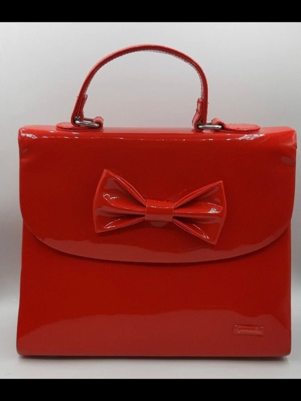 Bright Red Camomilla Purse Patent Leather with Bow Polka Dot Lining